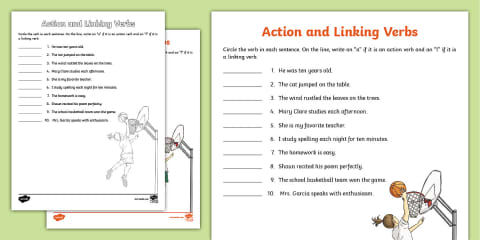Action, Linking and Helping Verbs Activity Sheet