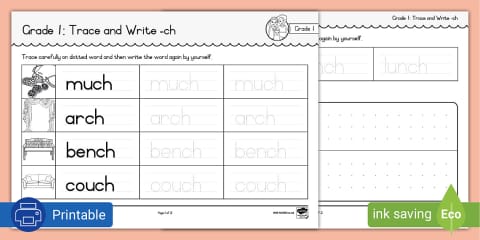 Grade 1 Phonics Trace and Write ch-