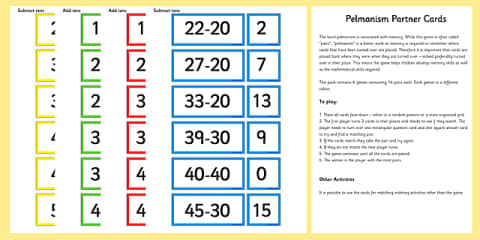 Add and Subtract 10 Partner Cards Game Pack
