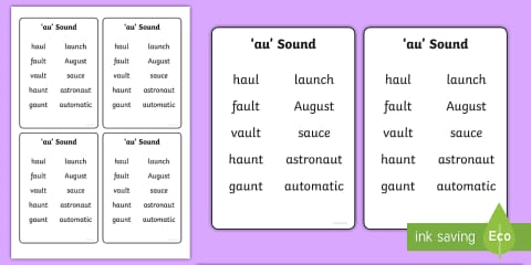'aw' Sound Spelling List Cards