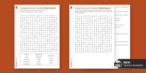 Energy Transfer and Transformation Word Search