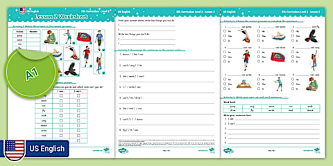 ESL Curriculum (US-English Version) Level 2, Lesson 1 Worksheet