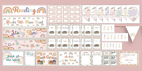 Muted Rainbow Class Subjects Display Banner Pack