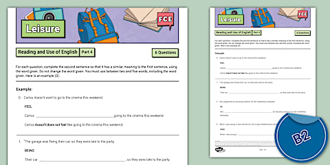 B2 First (FCE) - Reading and Use of English Part 2 - Practice Sheet ...