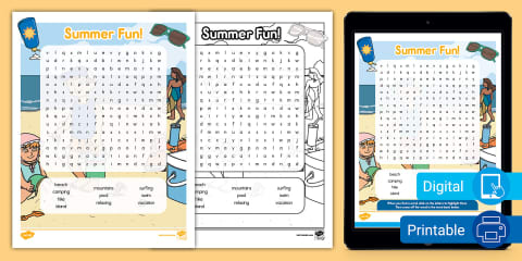 Summer Games Word Search for 3rd-5th Grade