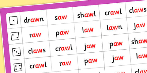 'aw' Sound Spelling List Cards