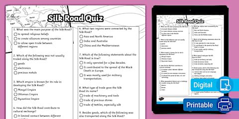 Fifth Grade Silk Road Reading Passage Comprehension Worksheet