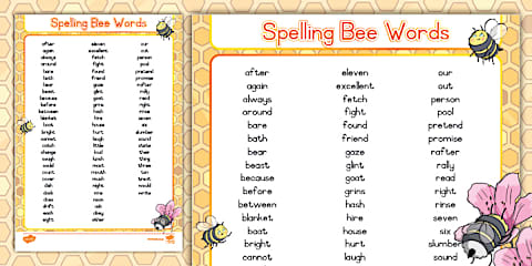 Grade 1 Spelling Bee Word List
