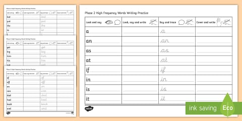 Phase 2 to 5 High Frequency Words Writing Practice Worksheets Pack