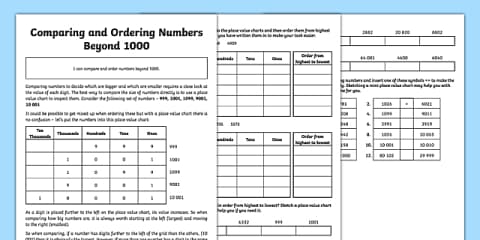 Year 3 Compare and Order Numbers to 1000 Teaching Pack