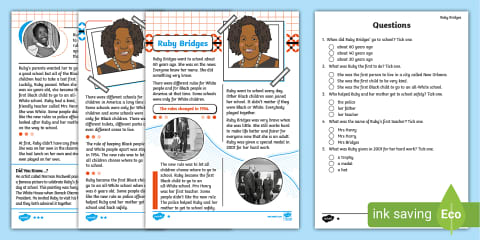 LKS2 Ruby Bridges Reading Comprehension Activity