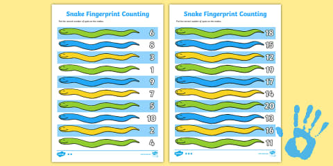 Snake Fingerprint How Many More to Make 10? Worksheet Pack