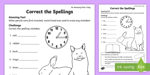 Year 1 & 2 Correct the Spelling Mistakes Worksheets