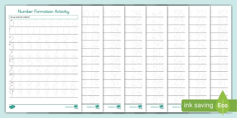 0-10 Reducing Handwriting Size Number Formation Worksheets