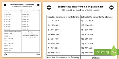 Adding Tens to a 3-Digit Number Worksheet Year 3