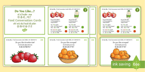 'Do You Like..?' Food Conversation Cards - English/Mandarin Chinese