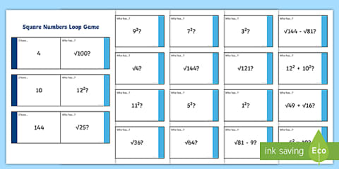 Square Numbers Board Game