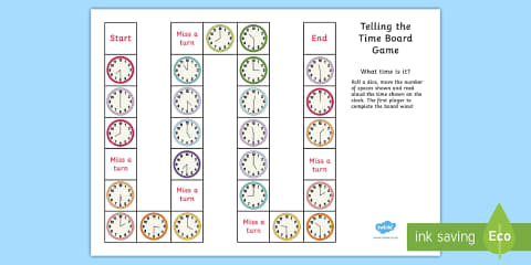 First Grade Telling Time to the Hour and Half Hour Board Game