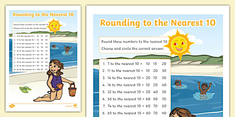 Second Grade Math 2-Digit Place Value Rounding to the Nearest 10 Color ...