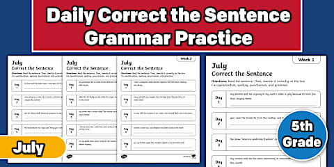 Fifth Grade March Daily Correct the Sentence Grammar Practice
