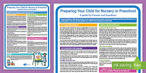 Preparing Your Child For Nursery Or Preschool - A Guide For Parents Leaflet