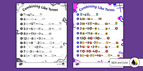 Eighth Grade Combining Like Terms Worksheet