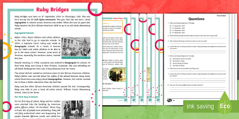 LKS2 Ruby Bridges Reading Comprehension Activity