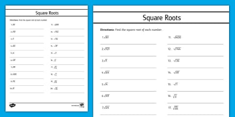 Eighth Grade Square Roots of Perfect Squares Exit Ticket