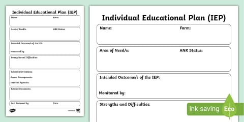 Editable Individual Education Plan Template for Special Education Word ...