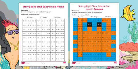 Mosaic Math Project First Grade Easter Addition and Subtraction Math Mosaic Worksheets