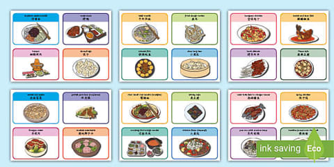 Food Word and Picture Cards English/Mandarin Chinese