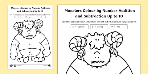 Monster Math Color Sheet Monster Colour by Number Worksheets