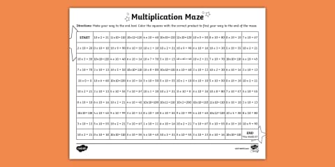 Math Multiplication Maze x 7 Worksheet for 3rd-5th Grade