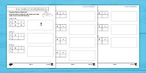 Multiplying 2-Digit by 2-Digit Box Method Multiplication Worksheet