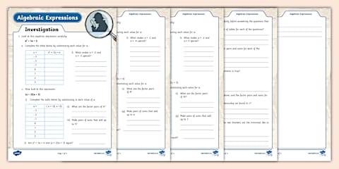 Adding and Subtracting Algebraic Expressions Activity Sheet
