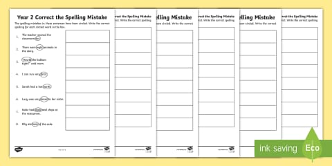 Correct the Spelling Mistakes Worksheet Pack - Year 3 & 4