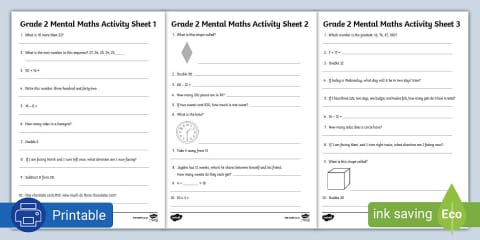 Grade 2 Mathematics Word Problems Activity Sheet