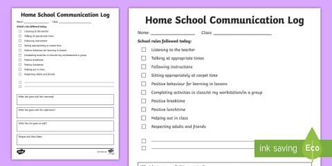 Weekly Home School Communication Sheet Primary