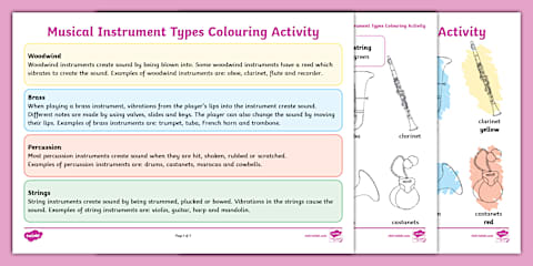 String Ensemble Colouring String Instrument Worksheet - Lesson Pack 3