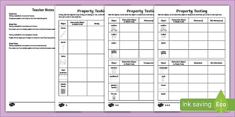 Absorbent and Non-Absorbent Materials Worksheet