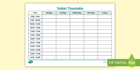 Electronic Timetable Example Editable Sample Timetable