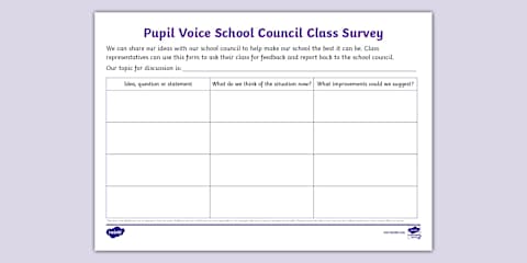 Pupil Voice School Council Class Survey KS2