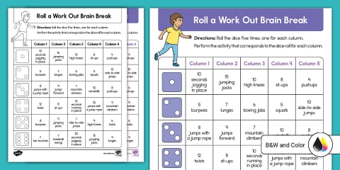 Roll a Movement Brain Break for K-2nd Grade