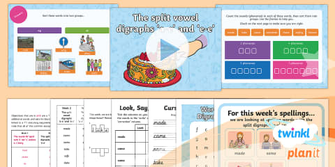 PlanIt Y1 Term 2B W3: Split Digraphs 'i-e' 'o-e' Spelling Pack