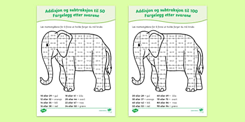 Addisjon og subtraksjon med 2 siffer | Aktivitetsark