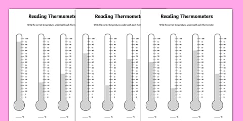 Reading a Thermometer Worksheet for 2nd-3rd Grade