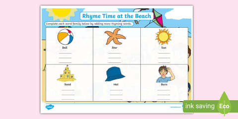 Summer Rhyming Words Worksheet