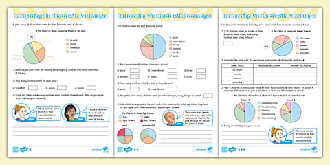 Percentages and Pie Charts Worksheets