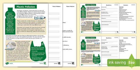 Plastic Pollution Differentiated Worksheet