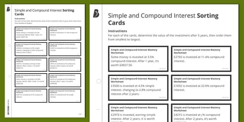 Simple and Compound Interest Sorting Cards